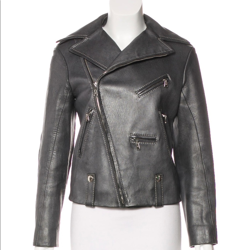 Louis Vuitton Silver Lambskin Moto Jacket